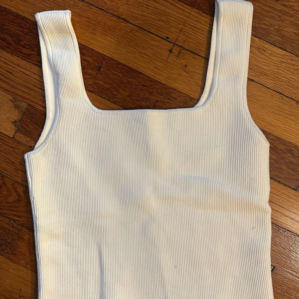 Reformation Cream Fitted Ribbed Tank Top